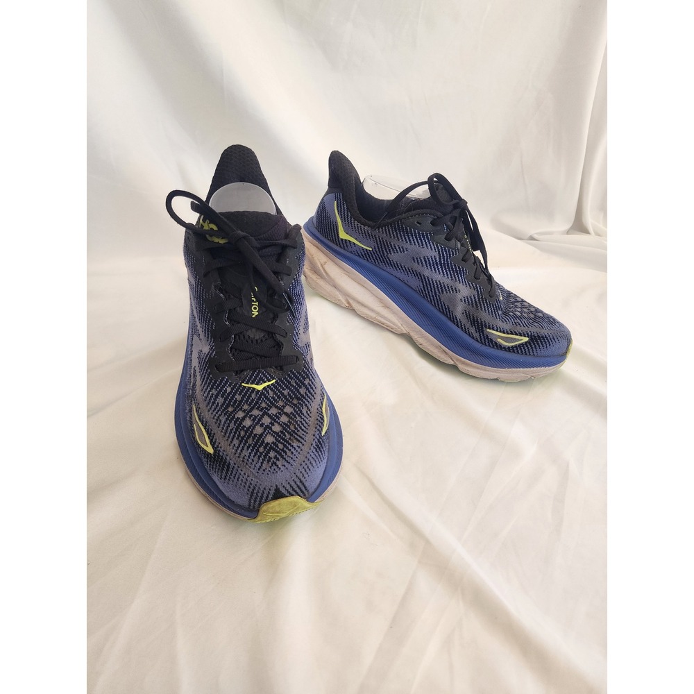 Hoka Clifton 9 Blue Black Running Shoes Womens 10 Athletic Sneakers 1127896 BCKS